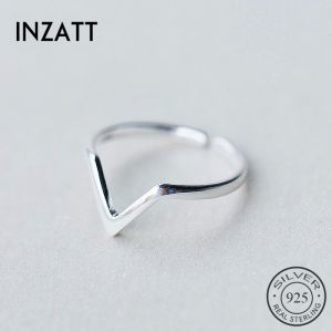 INZATT Real 925 Sterling Silver Geometric Wave Letter V Adjustable Ring Fine Jewelry For Women Party Personality Accessories