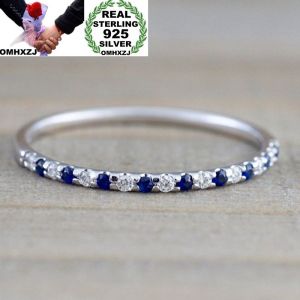 OMHXZJ Wholesale European Fashion Woman Girl Party Wedding Gift Silver White Blue Red AAA Zircon 925 Sterling Silver Ring RR72