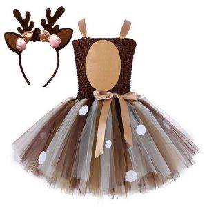 Little Girls Christmas Eve Xmas Dress up Party Dresses Santa Reindeer Costume New Year Tutu Mesh Dresses up with Headband 2018