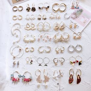 2019 New Double Layer Metal Circle Pearl Crystal Square Cube Small Hoop Earrings for Women Girl Wedding Party Gift