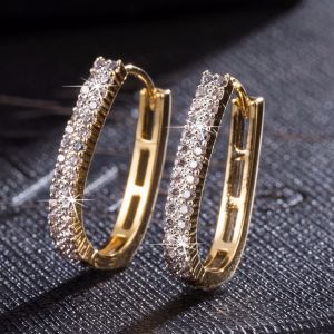 Luxury Zircon Crystal Gold Hoop Earring For Women Shining Rhinestone Round Big Earrings Fashion Wedding Jewelry Bride Shellhard