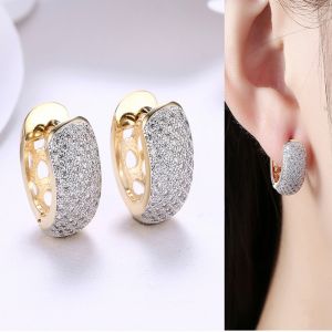 Round Crystal Earrings for Women Gold-color Hoop Earrings CZ Stone Cubic Zirconia Earring Vintage Jewelry