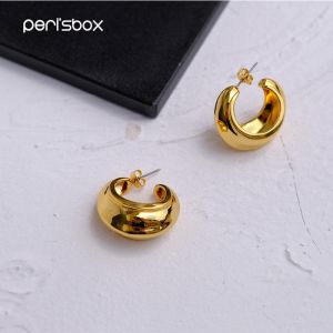 Peri'sBox Chic Gold Color Small Open Hoop Earrings for Women Statement Geometrical Earrings Minimalist Metal Brass Earrings 2019