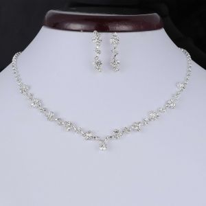 Fashion Silver Tone Crystal Tennis Choker Necklace Set Earrings Factory Price Wedding Bridal Bridesmaid African Jewelry Sets